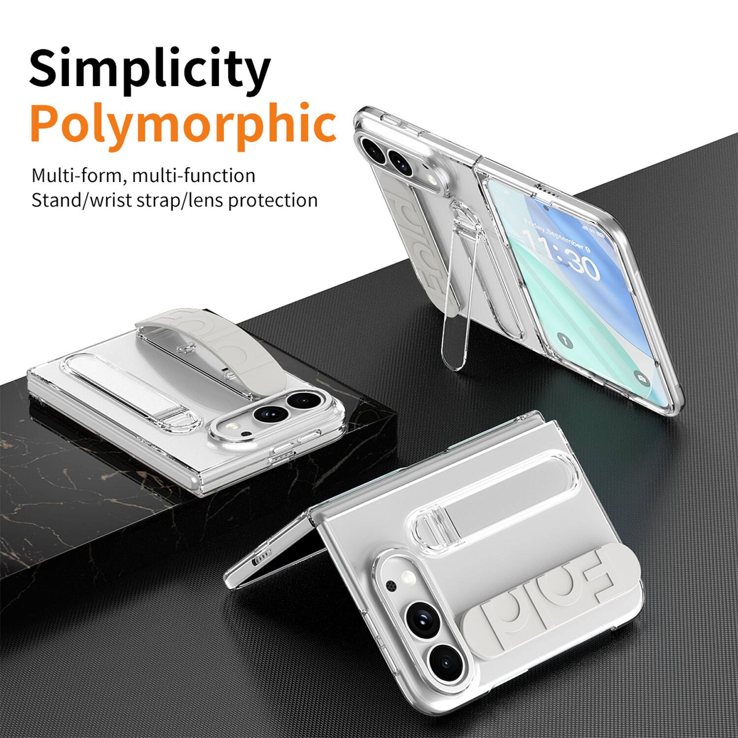 Simplicity Polymorphic  
Multi-form, multi-function  
Stand/wrist strap/lens protection  

11:30  
September 0