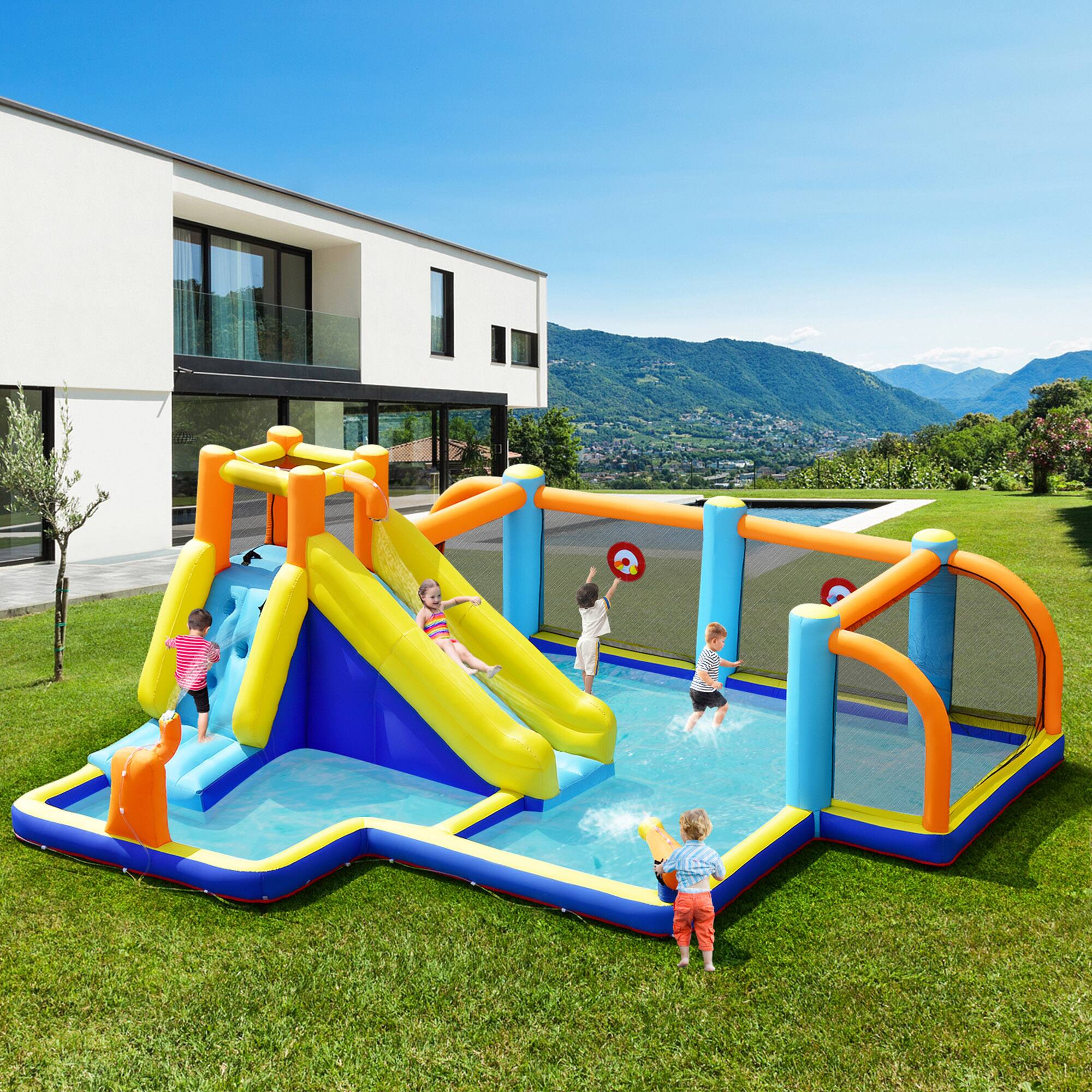 Alt View 2. Gymax - Gymax Inflatable Water Slide 7-in-1 Giant Kids Wet Dry Bounce House w/ 735W Blower.