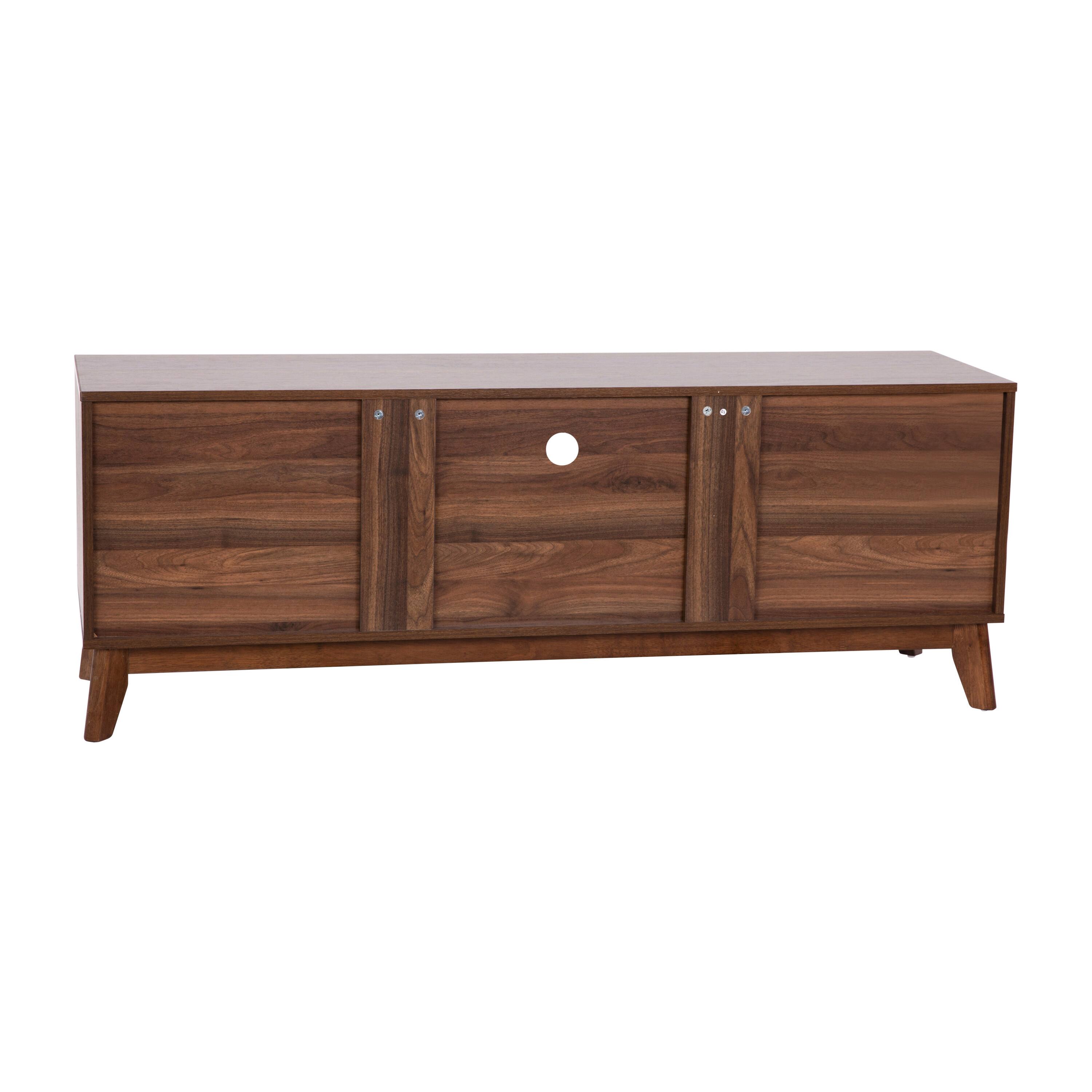 Alt View 7. Emma + Oliver - Beverly Mid-Century Modern Wooden TV Stand with Soft Close Doors, Shelf, Cord Management Hole and Tapered Legs - Dark Walnut.