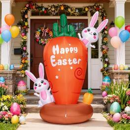 Sugift - 7 ft Inflatable Easter Bunny with LED Lights for Yard and Garden - Orange