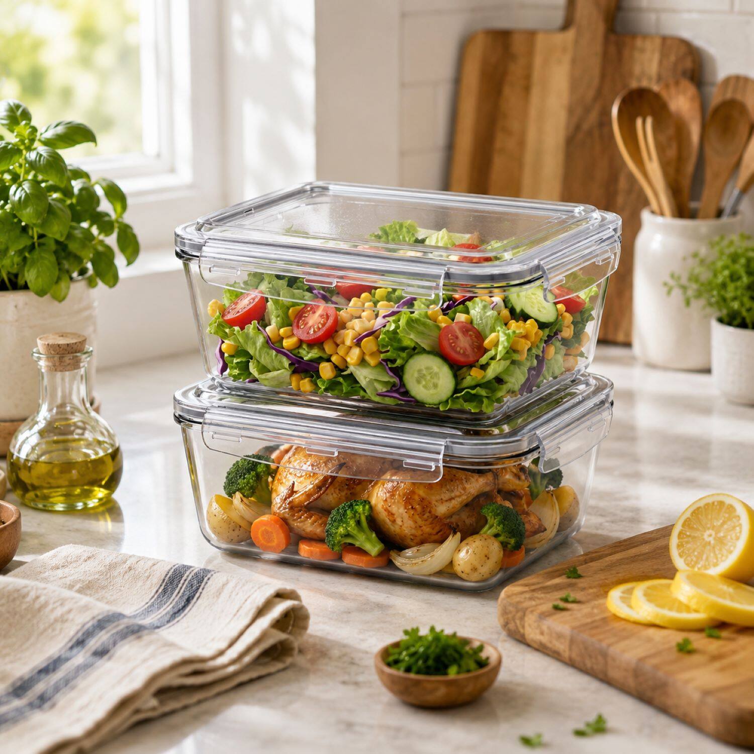Left. Sorbus - Sorbus Set of 2 Glass Meal Prep Containers, Dishwasher and Oven Safe Meal Prep Containers, Freezer Safe Food Storage.
