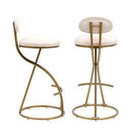 SlickBlue - Set of 2 Round Bar Stools Armless Barstools with Back for Kitchen & Bar Seating - Gold, Cream White