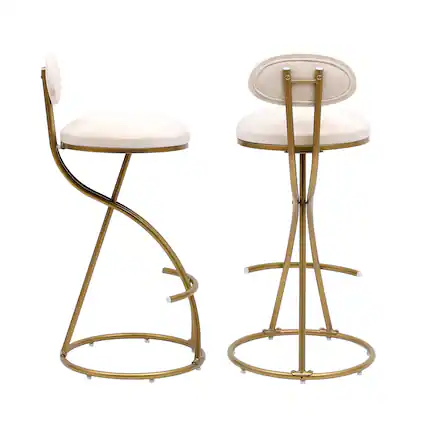Front. SlickBlue - Set of 2 Round Bar Stools Armless Barstools with Back for Kitchen & Bar Seating - Gold, Cream White.