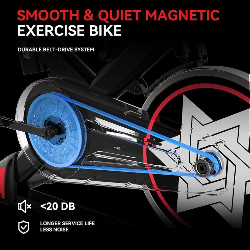 SMOOTH & QUIET MAGNETIC EXERCISE BIKE  
DURABLE BELT-DRIVE SYSTEM  
<20 DB  
LONGER SERVICE LIFE  
LESS NOISE