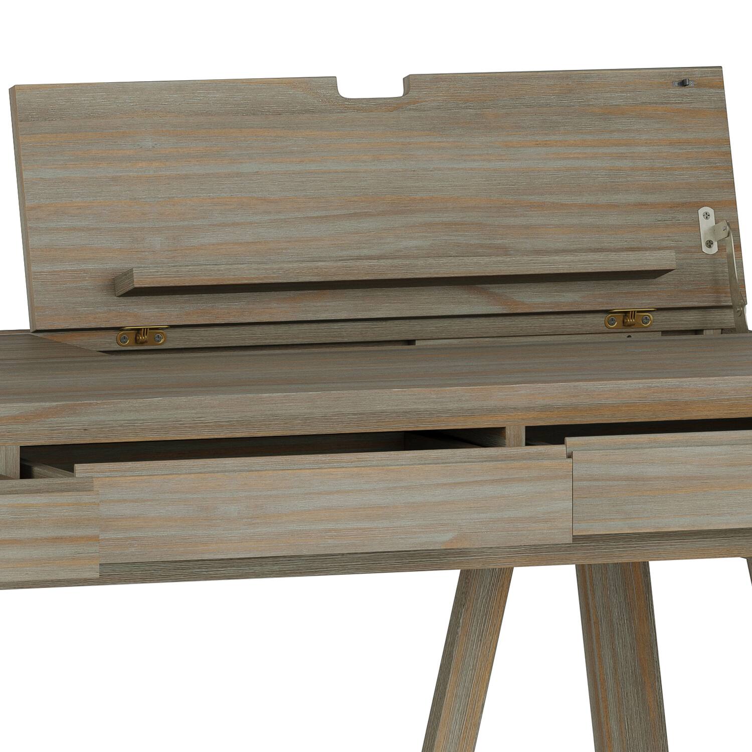 Alt View 8. Simpli Home - Bowman SOLID WOOD Modern Industrial 54 inch Wide Flip Up Desk in Distressed Grey - Distressed Grey.