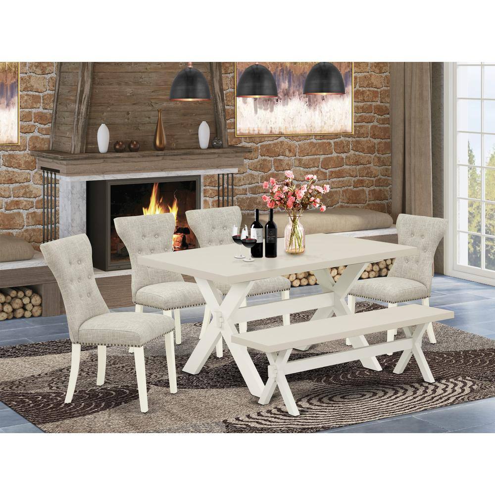 Alt View 3. East West Furniture - X026GA235-6 6-Piece Kitchen Dinette Set-Doeskin Linen Fabric Seat and Button Tufted Chair Back Parson dining room - Multi-Color.