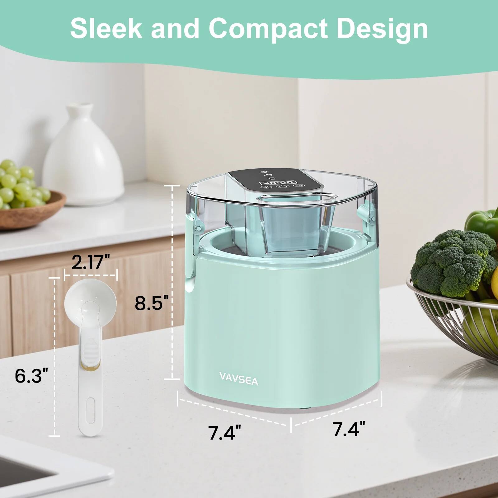 Sleek and Compact Design

- 2.17"
- 8.5"
- 6.3"
- 7.4"
- 7.4"