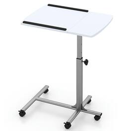 Pefilos - Adjustable Angle Height Rolling Laptop Table- Office Furniture, Portable Desk for Home & Office - White