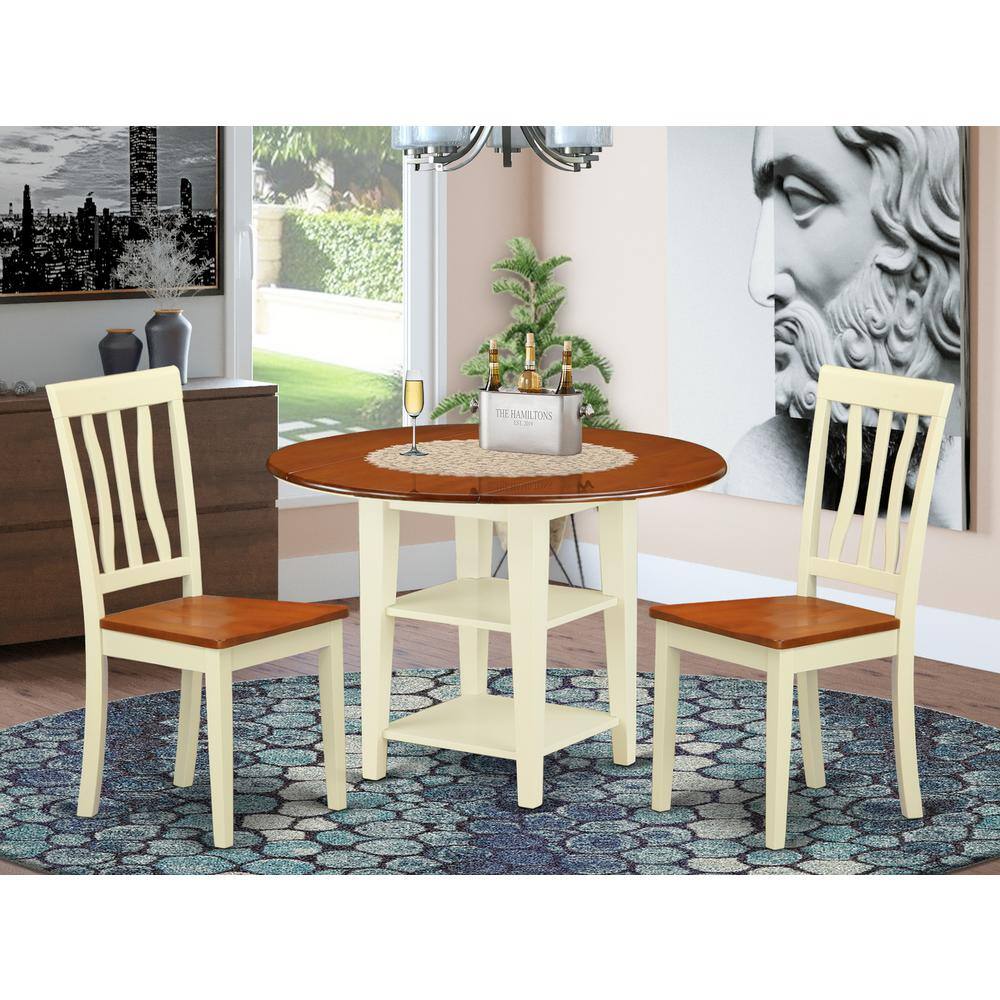 Back. East West Furniture - Dining Room Set Buttermilk & Cherry - Brown.