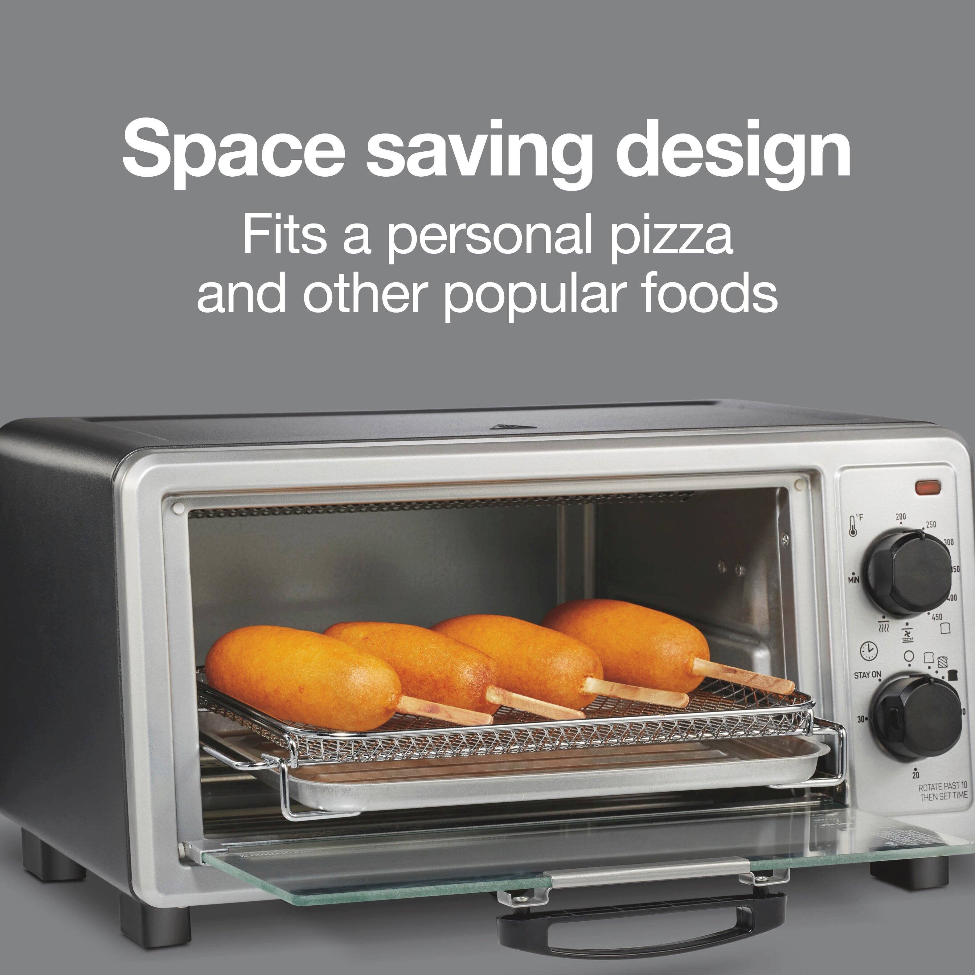 Space saving design  
Fits a personal pizza and other popular foods  

F  
300  
MIN  
50  

!!! STAY ON  
DO 50 .  
30+  
IST ROTATE PAST 0 THEN SET TIME