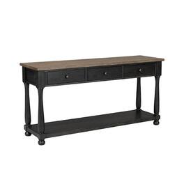 Manhattan Lane - Ginie Sofa Table, 3 Drawers, Black Brown Solid Rubberwood, 60 Inch - Black, Brown