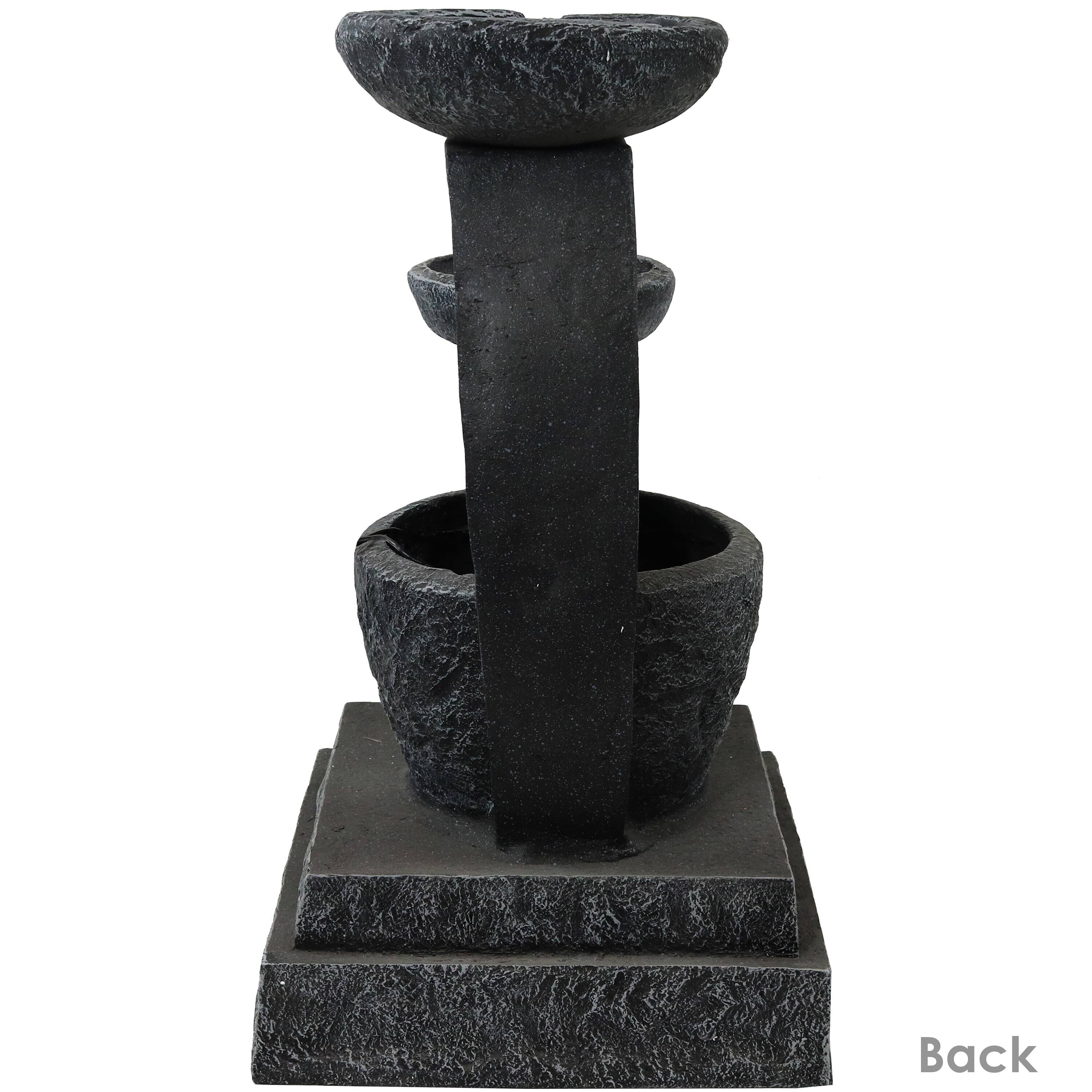 Alt View 8. Sunnydaze - Modern Cascading Bowls Solar Water Fountain with Battery - 28 in - Black.