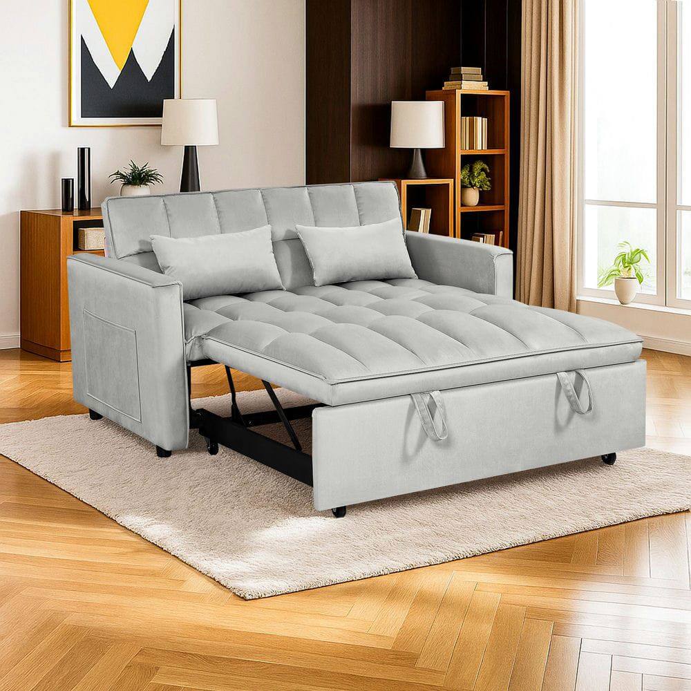 Alt View 6. Resenkos - 54 Inch Adjustable Sofa Bed with Adjustable Backrest, Dual Armrests and Side Storage Pocket for Living Room - Silver grey.