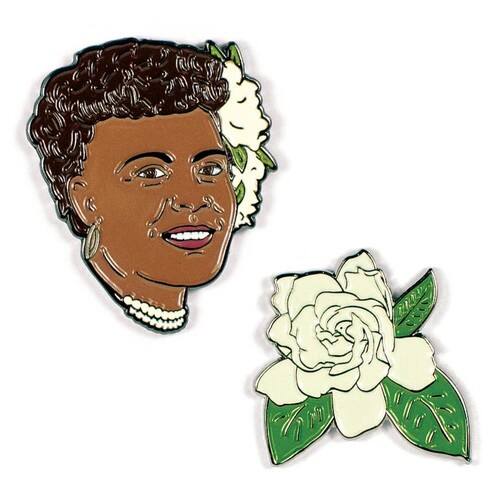 Front. PopMarket - Billie Holiday & Gardenia Lapel Pin Set - Multicolor.