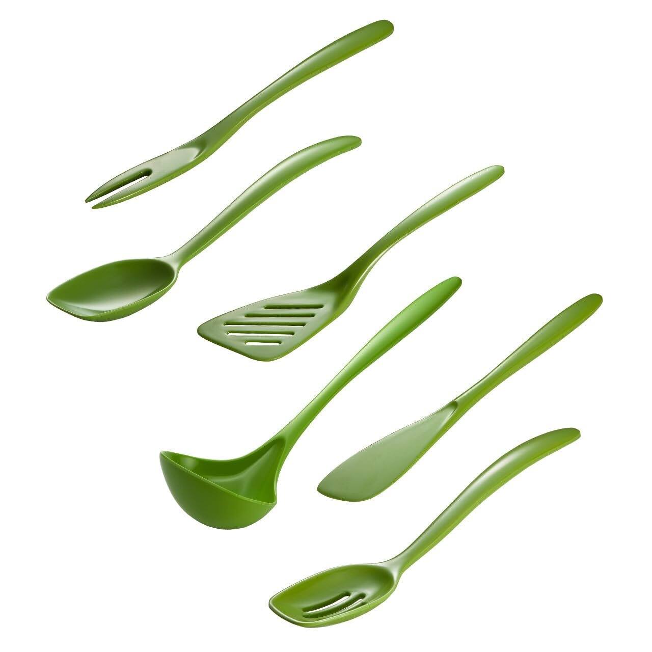 Angle. Hutzler - 7-Piece Mini Melamine Cooking Utensils and Storage Crock Set (Green) - Green.
