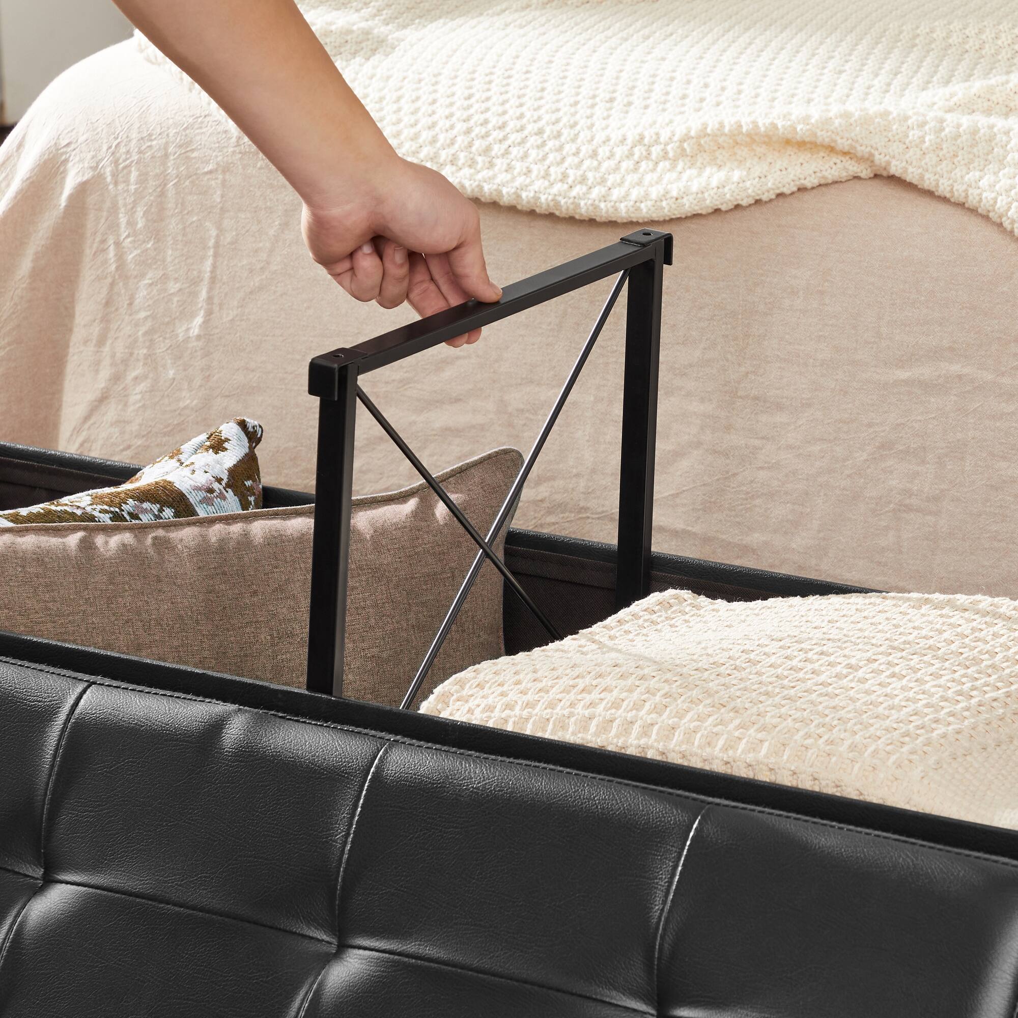 Alt View 5. Songmics Home - 43 Inches Folding Storage Ottoman Bench with Flipping Lid, Storage Chest Footrest Padded Seat with Iron Frame Support - Black.