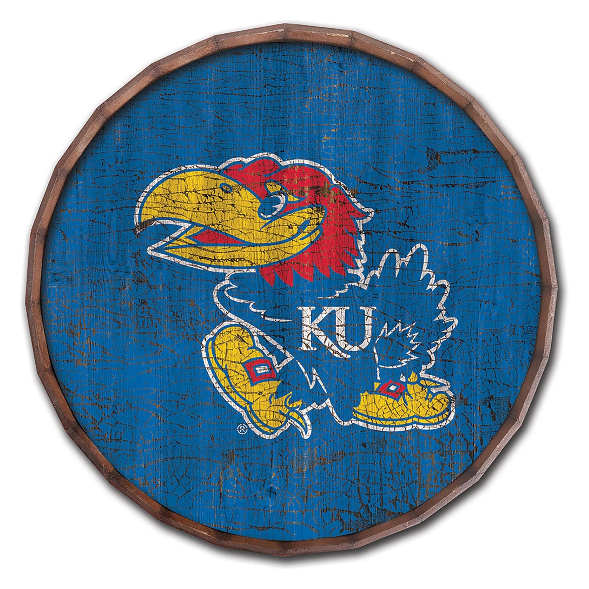 Kansas Jayhawks 24" Cracked Color Barrel Top Sign