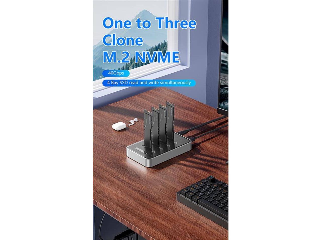 One to Three Clone M.2 NVME  
40Gbps  
4 Bay SSD read and write simultaneously