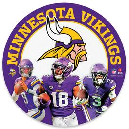 Open Road Brands - Minnesota Vikings Jordan Addison,-J.J. McCarthy &-Justin Jefferson Team Stars 11" Round Metal Sign - Purple