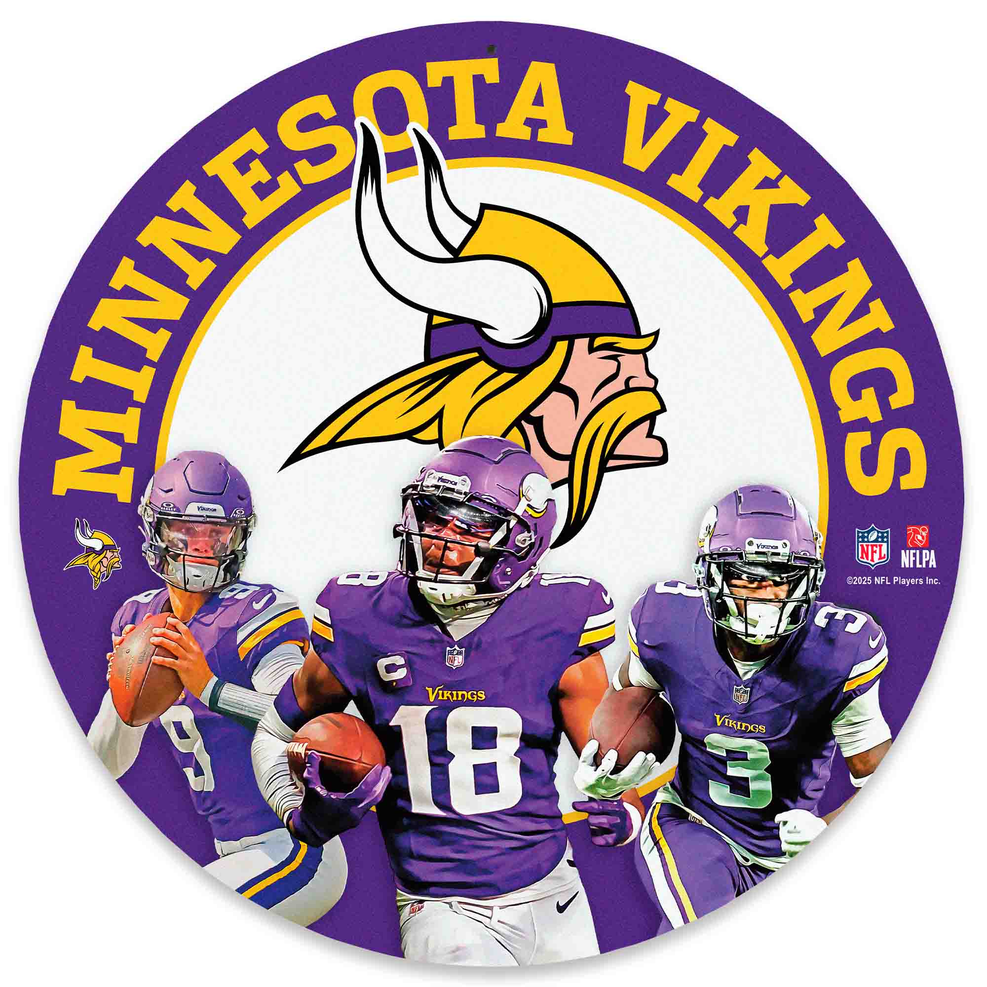 Minnesota Vikings Jordan Addison,-J.J. McCarthy &-Justin Jefferson Team Stars 11" Round Metal Sign