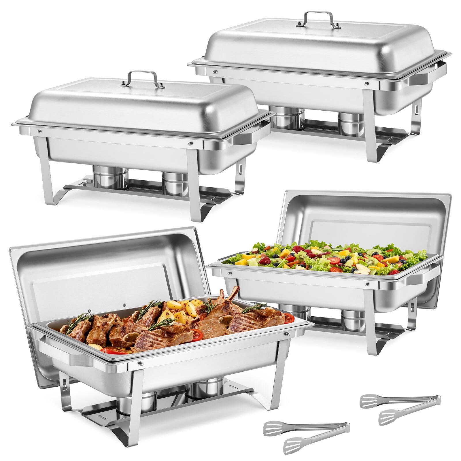 Alt View 5. VEVOR - Rectangle Chafing Dish, 9 Qt 4 Pack Stainless Steel Chafing Dish, Food Warmer Chafer Complete Set with Hollow Handle - Sliver.