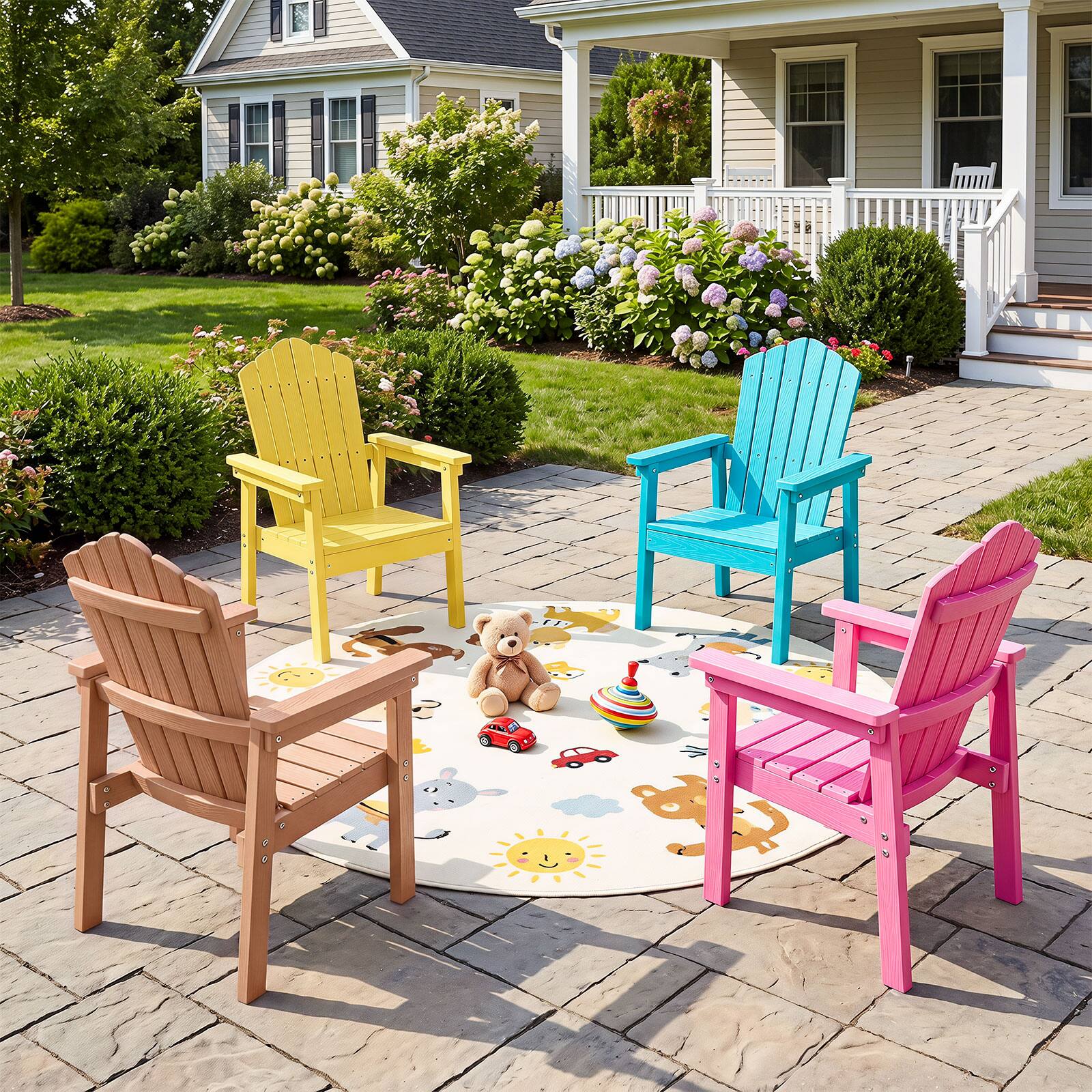 Alt View 5. Costway - Costway 2 PCS Outdoor Adirondack Chair, Patio HIPS Chairs with High Backrest, Wide Armrests - Pink.