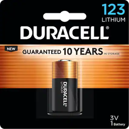 123 LITHIUM DURACELL
NEW
GUARANTEED 10 YEARS IN STORAGE
LITHIUM DURACELL
3V
1 Battery