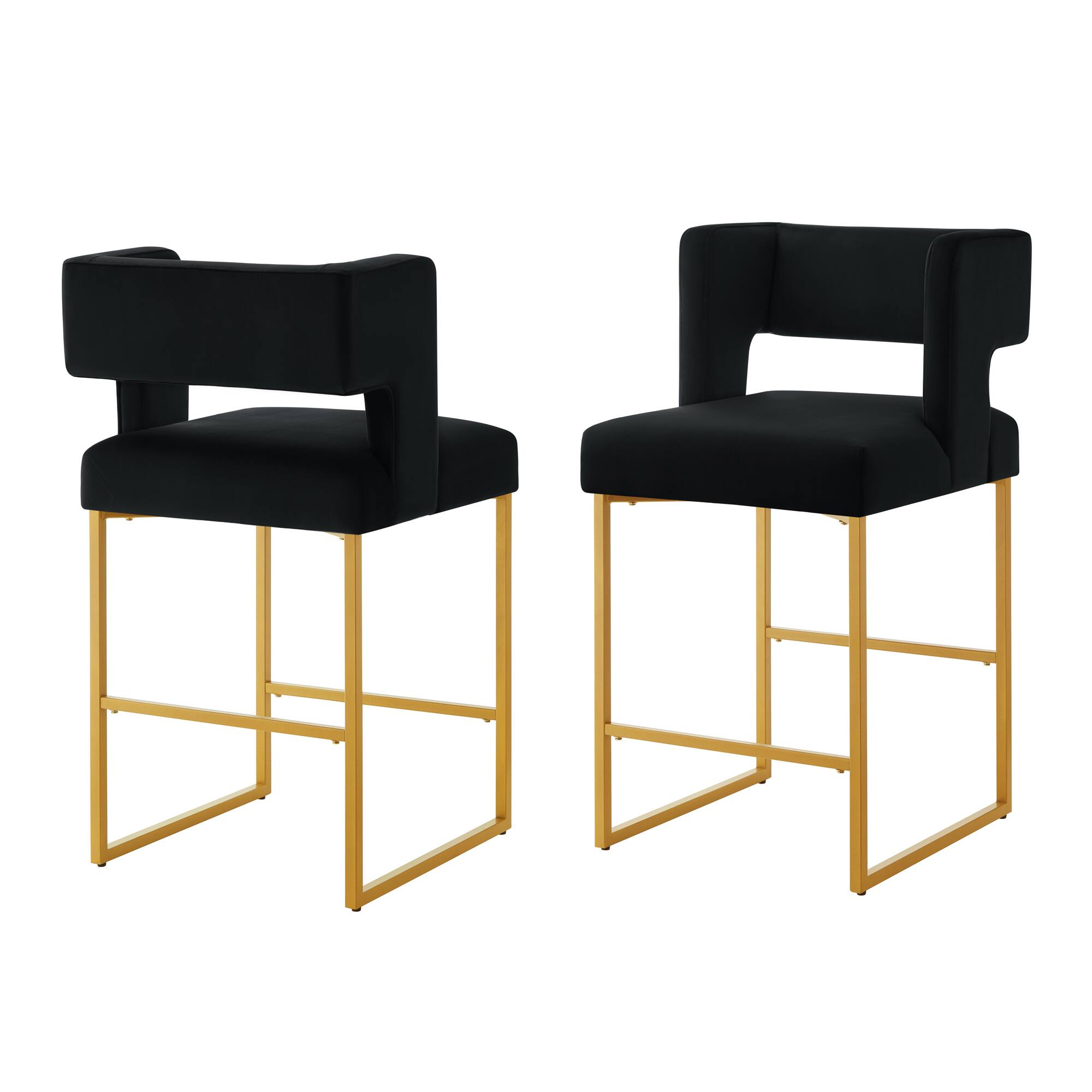 Angle. Lirago - 20 Inch Counter Height Bar Stools Set of 2 Modern Unique Square Open Backrest Sturdy Iron Legs - Black.