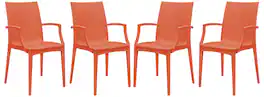 LeisureMod - Mace 4-Pieces Modern Woven Pattern Dining Chairs - Waterproof Stackable Indoor Outdoor Patio Chairs - Orange