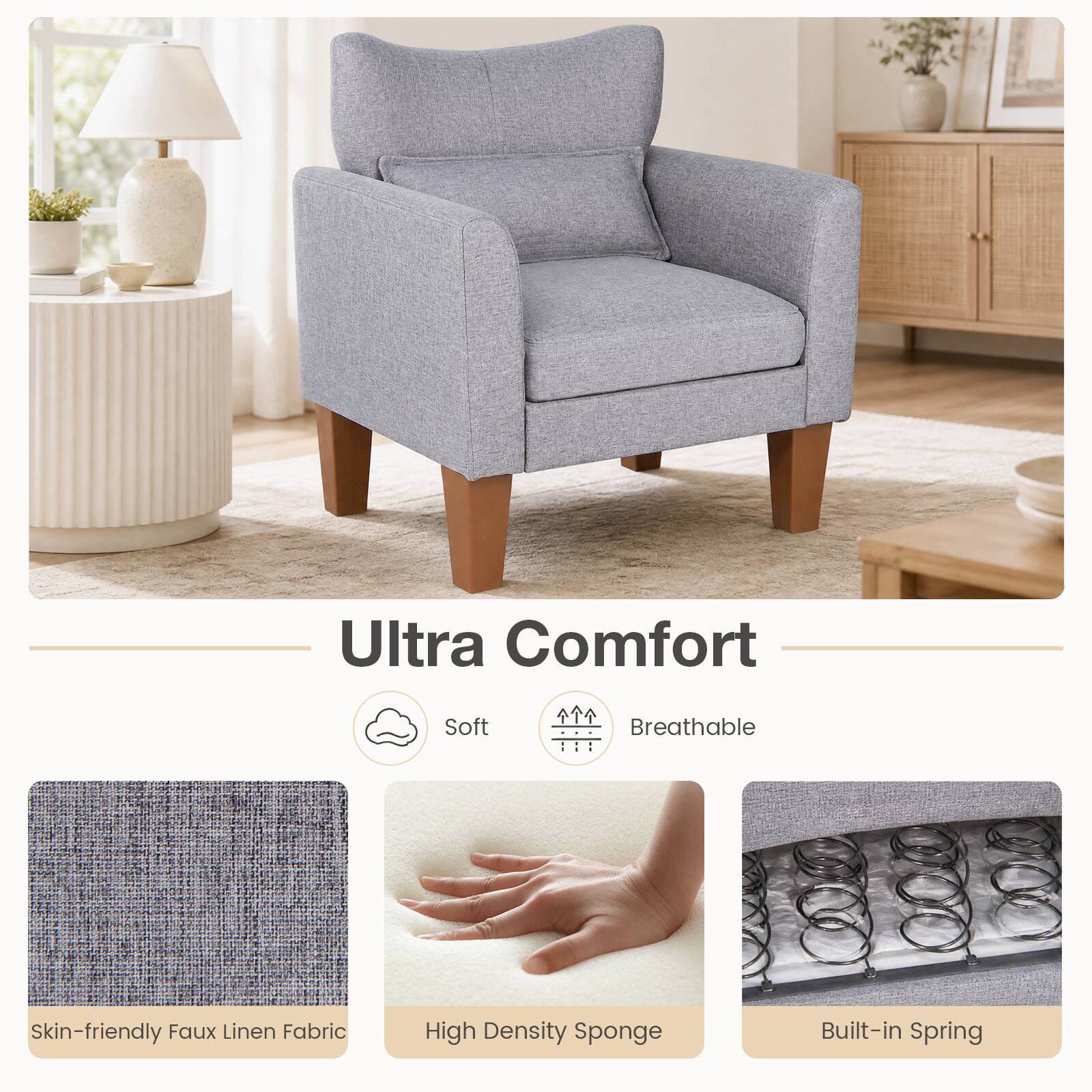 Ultra Comfort Soft Breathable Skin-friendly Faux Linen Fabric High Density Sponge Built-in Spring