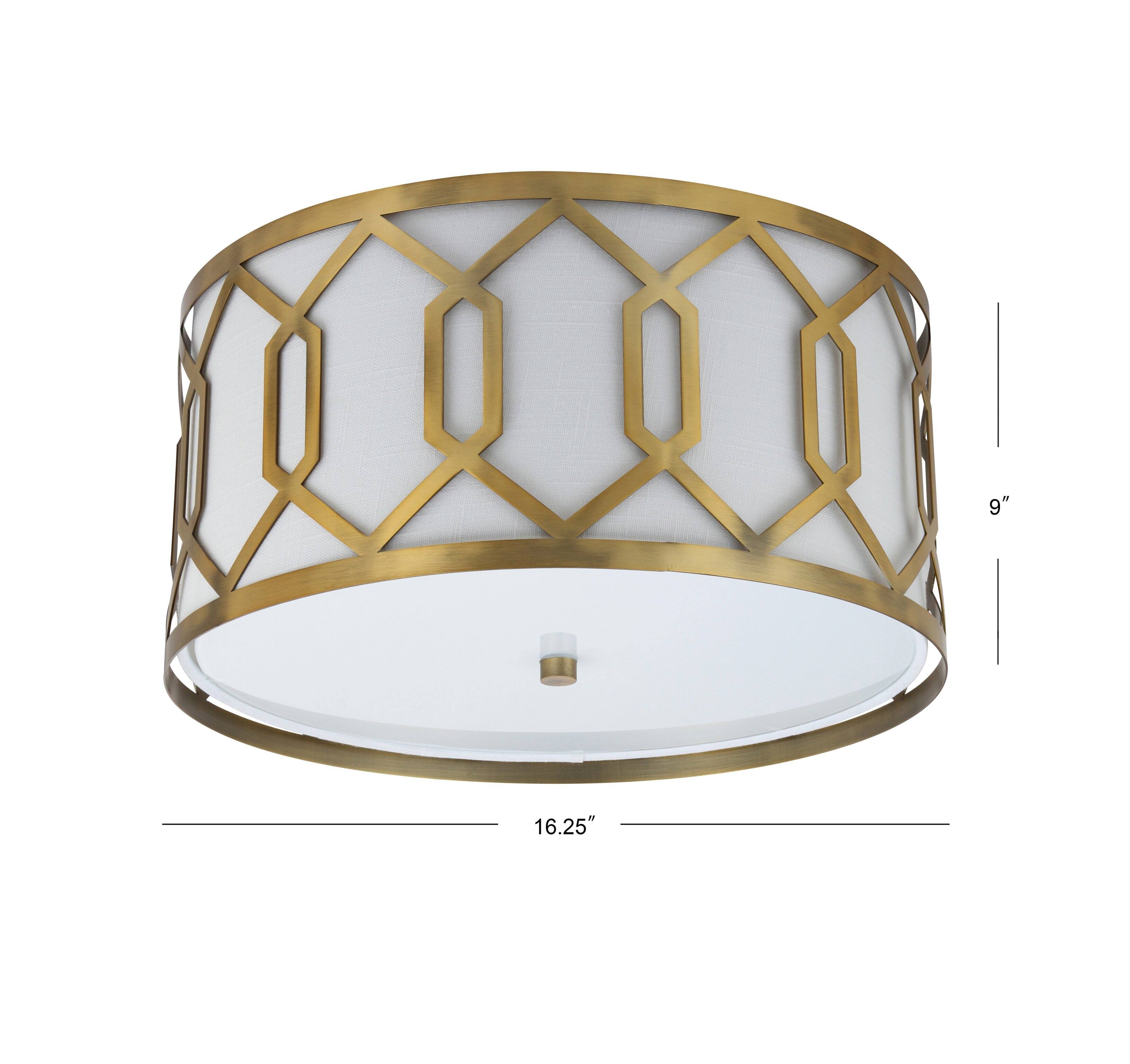 Alt View 3. Jonathan Y - Hex 3-Light 16.25" Metal LED Flush Mount, Brass - Brass Gold.