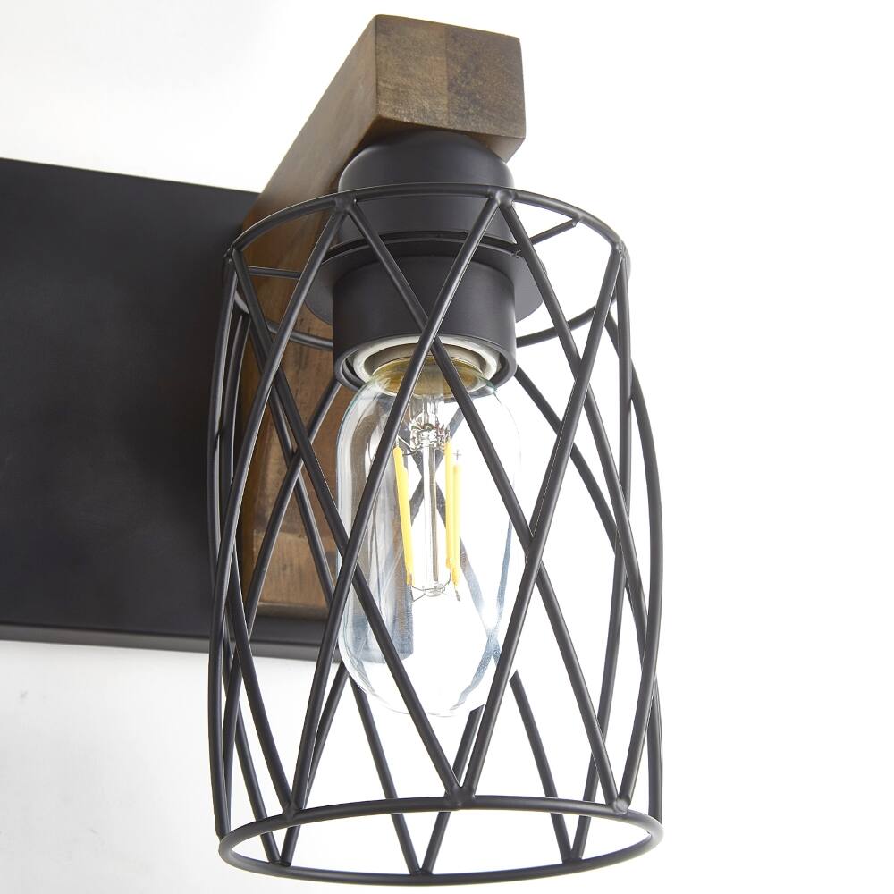 Alt View 1. YOSIMFUR - 3-Light Farmhouse Bathroom Vanity Light, Rustic Wood & Black Metal Wall Sconce for Mirror.