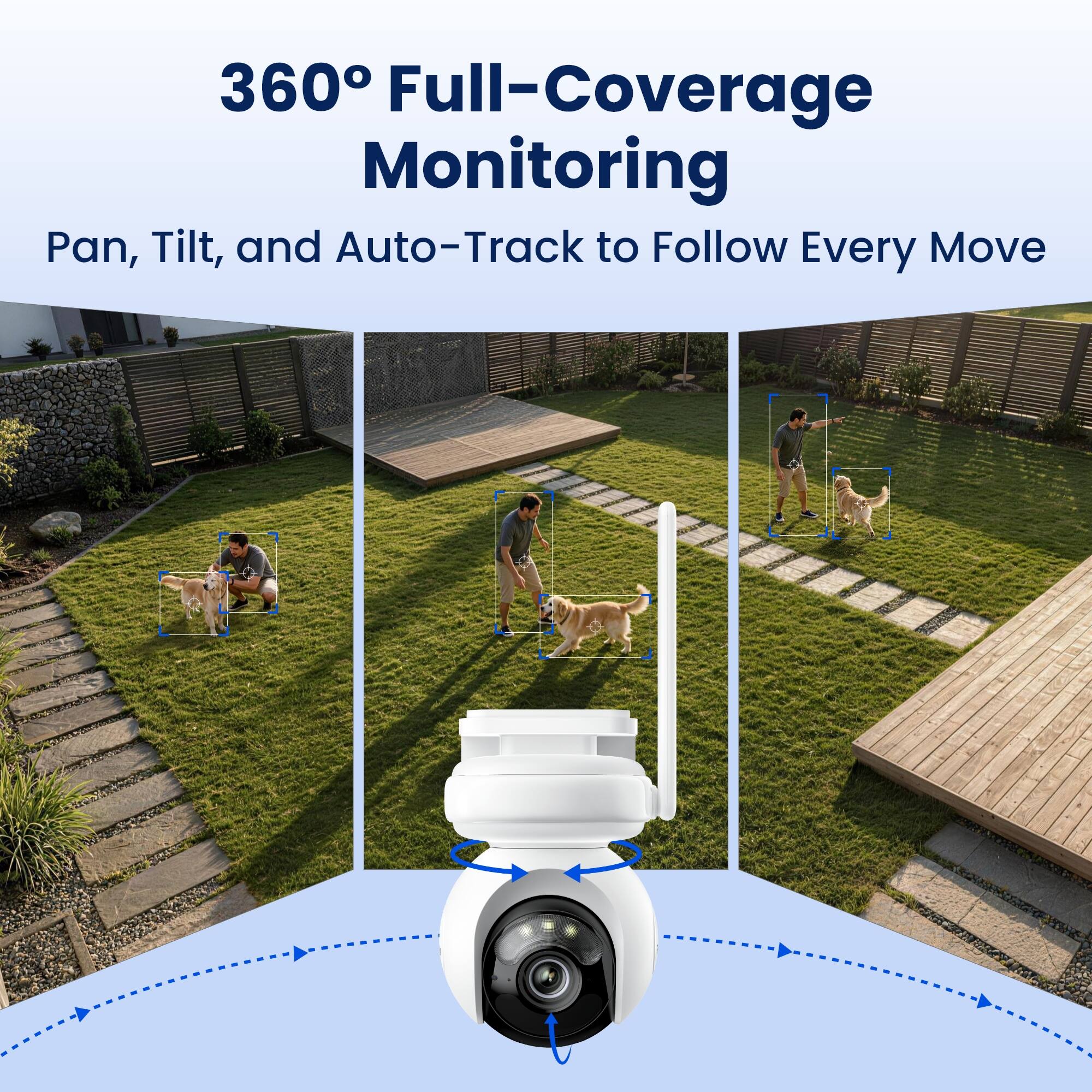 360° Full-Coverage Monitoring  
Pan, Tilt, and Auto-Track to Follow Every Move