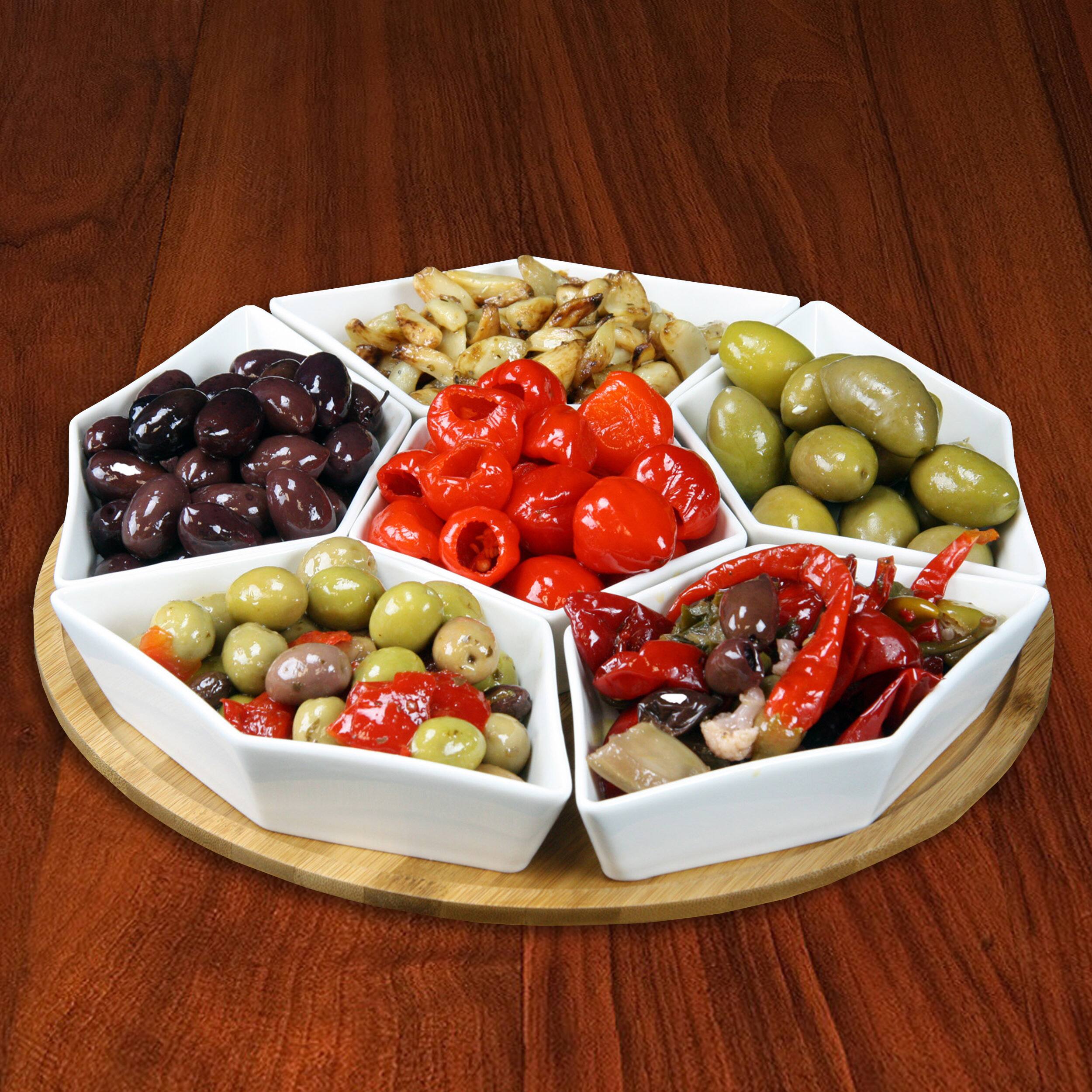 Elama Signature 12 Inch 7 Piece Condiment Server Set with a Bamboo
