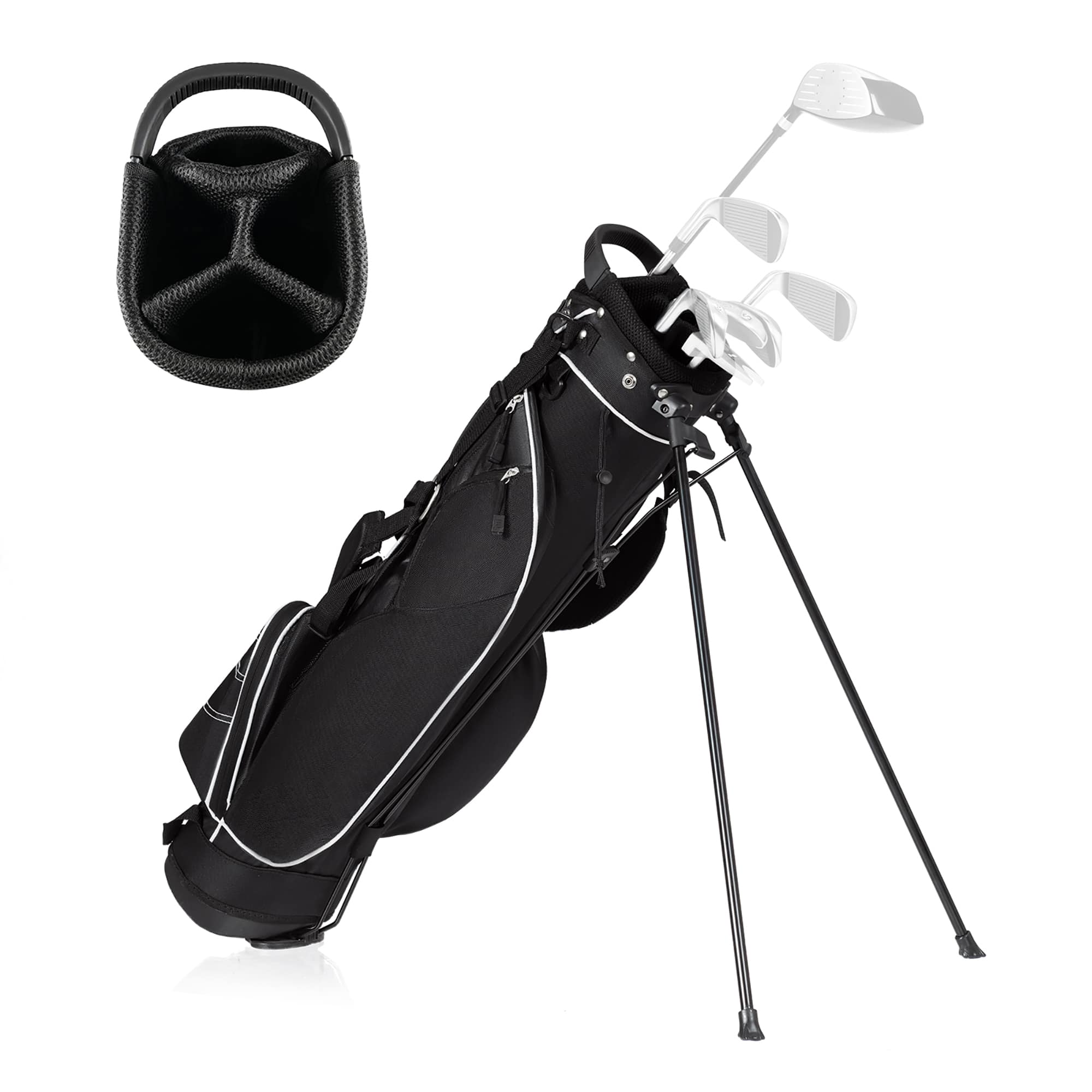 Front. Costway - Costway Black Golf Stand Cart Bag Club with Carry Organizer Pockets - Black.