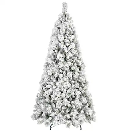 Front. Boyel Living - 6 ft. Flocked Christmas Tree PVC Hard Needle Hinged 752 Tips with Metal Stand Full Holiday Decoration - Green,White.