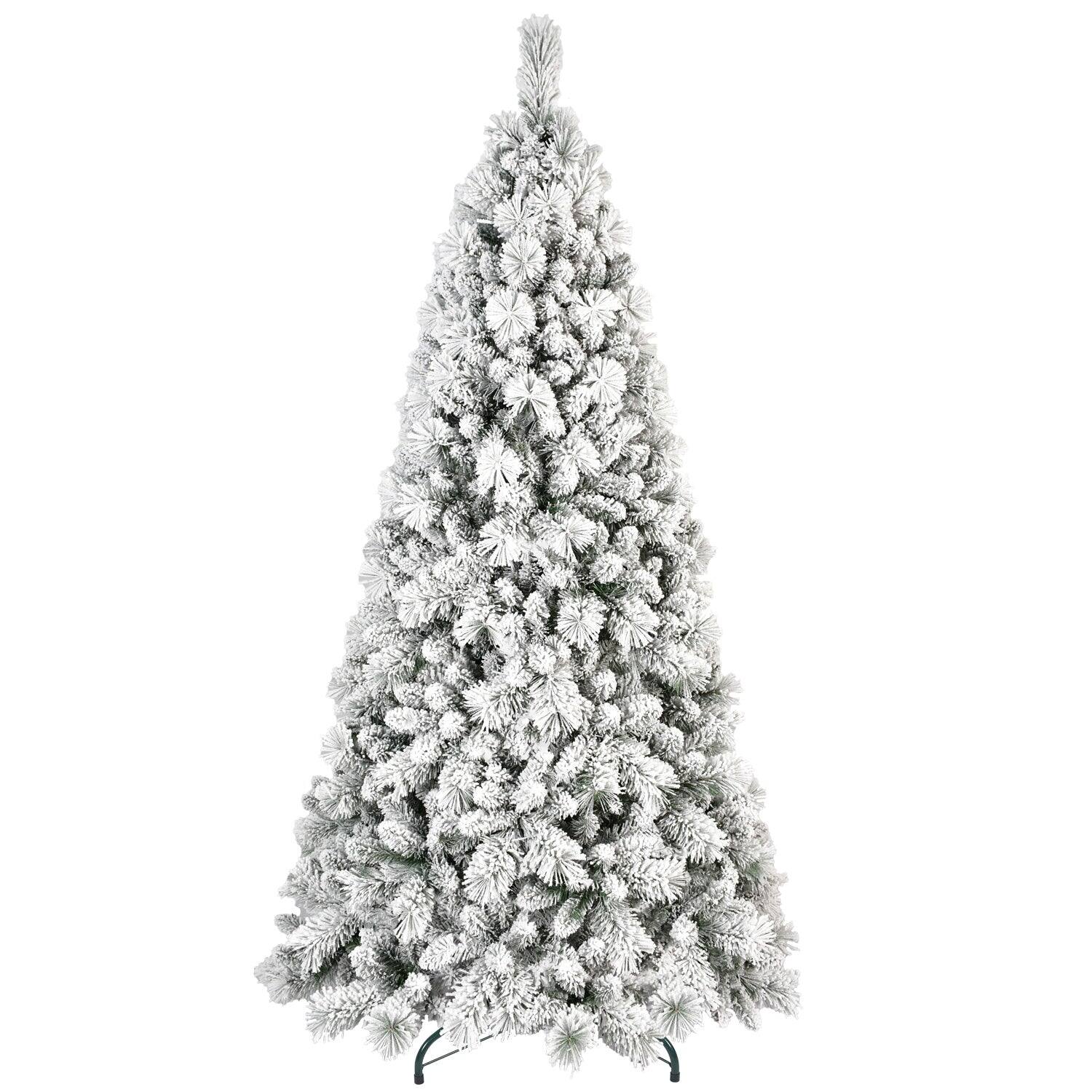 Front. Boyel Living - 4 ft. Flocked Christmas Tree PVC Hard Needle Hinged 350 Tips with Metal Stand Full Holiday Decoration - Green,White.