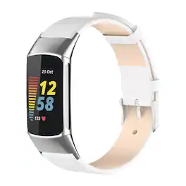 StrapsCo - Minimalist Strap Leather Watch Band For Fitbit Charge 6 - Frost White