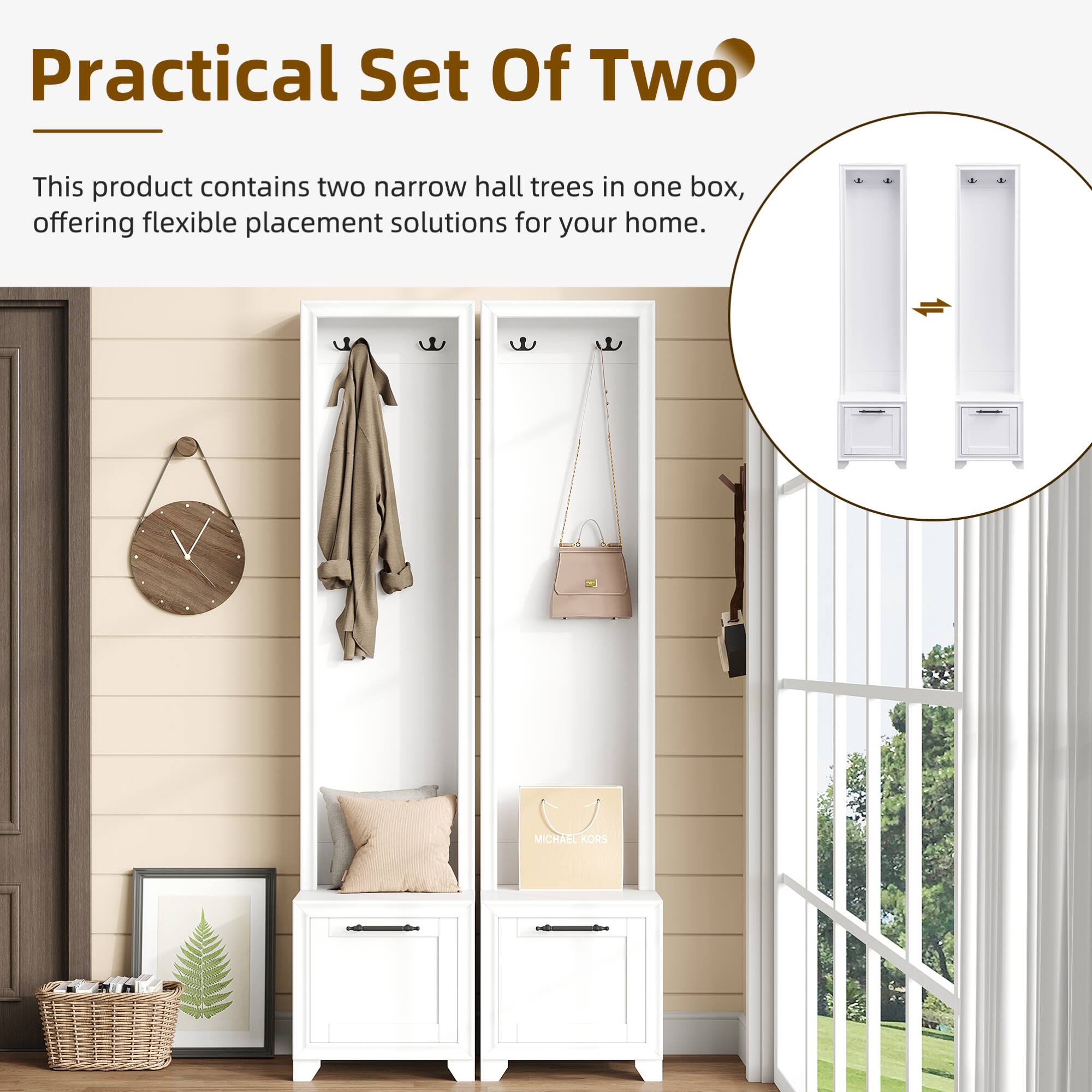 Practical Set Of Two

This product contains two narrow hall trees in one box, offering flexible placement solutions for your home.