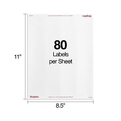 Staples  
80 Labels per Sheet  
11" x 8.5"  
Staples