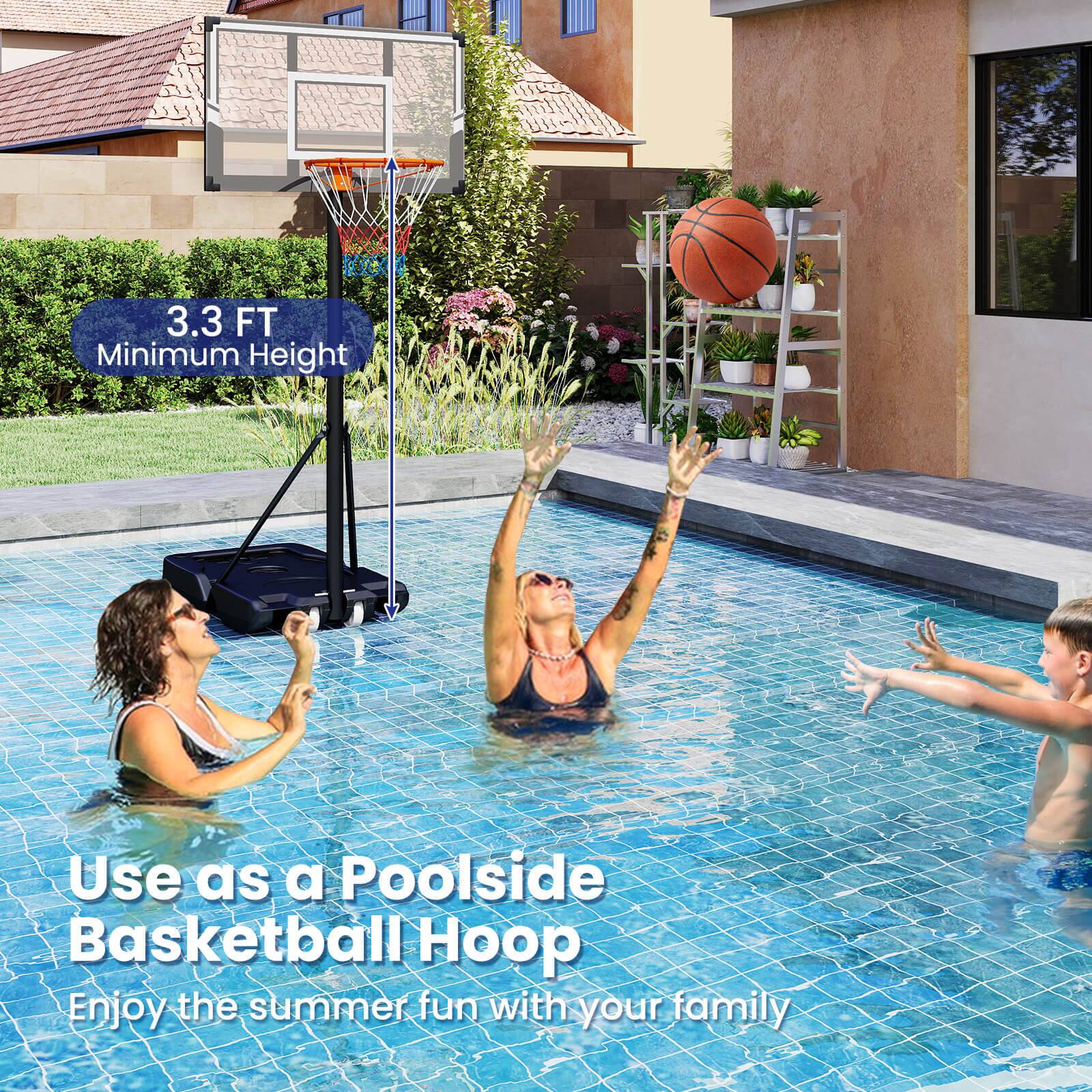 3.3 FT Minimum Height

Use as a Poolside Basketball Hoop

Enjoy the summer fun with your family
