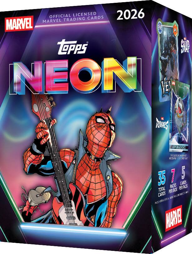 OFFICIAL LICENSED MARVEL TRADING CARDS 2026 TOPPS NEON

35 TOTAL CARDS
7 PACKS PER BOX
5 CARDS PER PACK