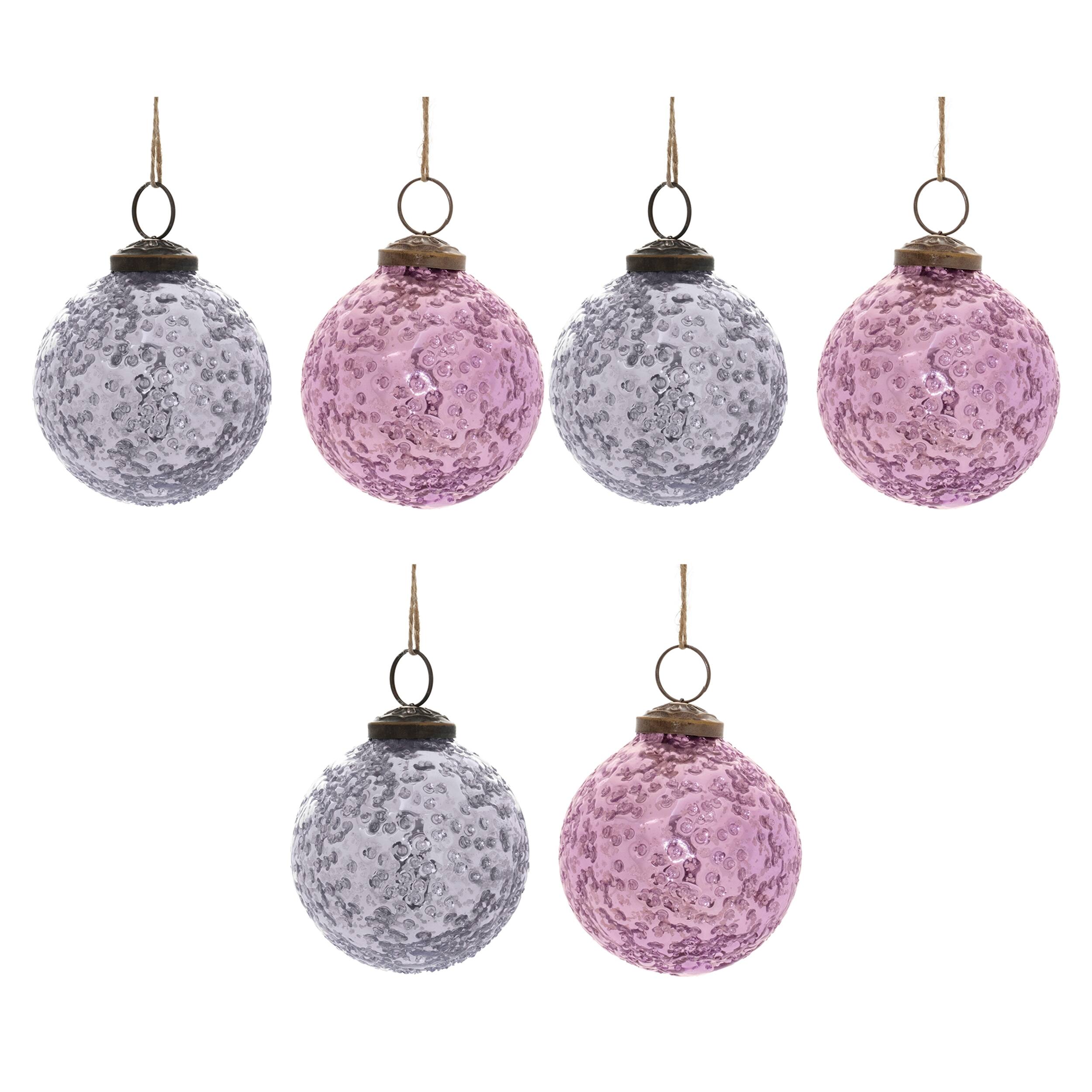 Alt View 2. BreeBe - Distressed Glass Ball Ornament (Set of 6) - Purple.