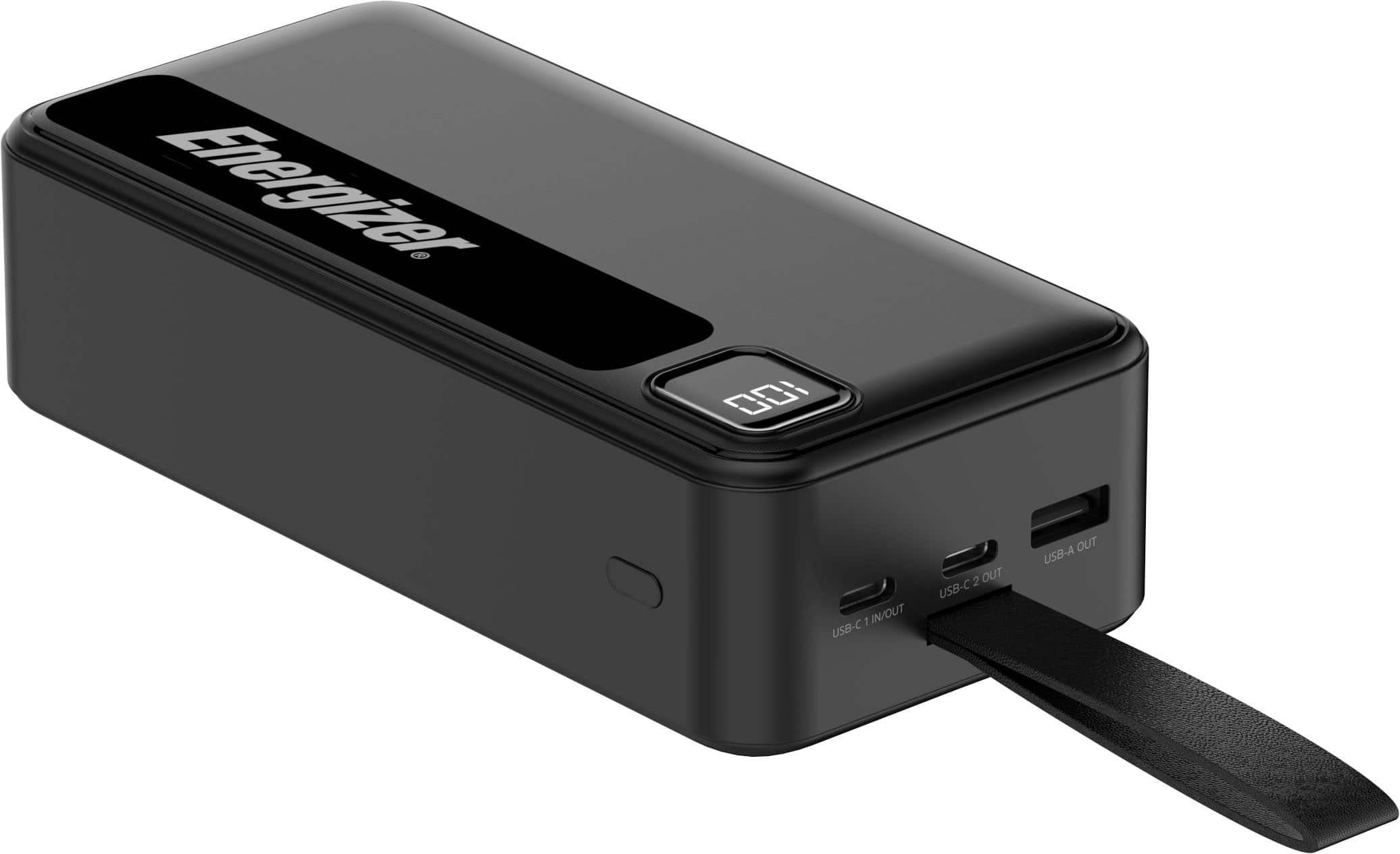 Energizer - MAX 30,000mAh 15W USB-C 3-Port Universal Portable Battery Charger/Power Bank w/ LCD screen for Smartphones & Accessories - Black - Front_Zoom