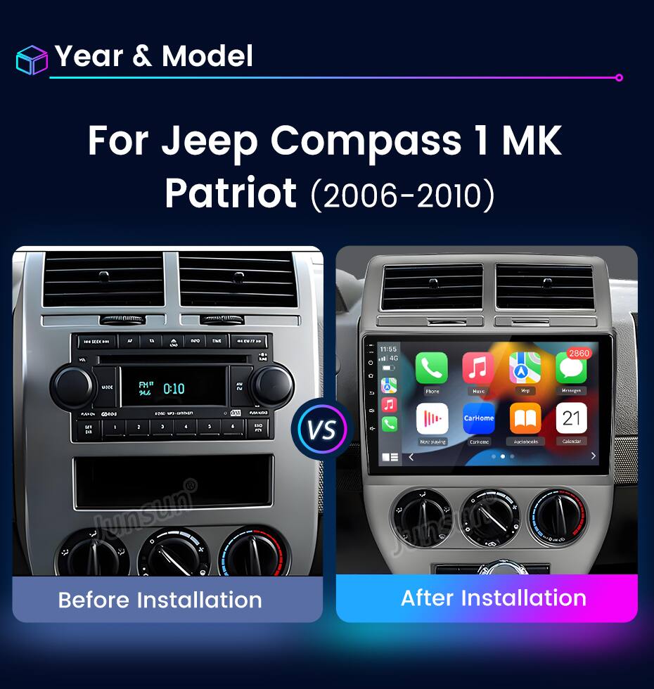 Year & Model  
For Jeep Compass 1 MK Patriot (2006-2010)  

Before Installation  
After Installation