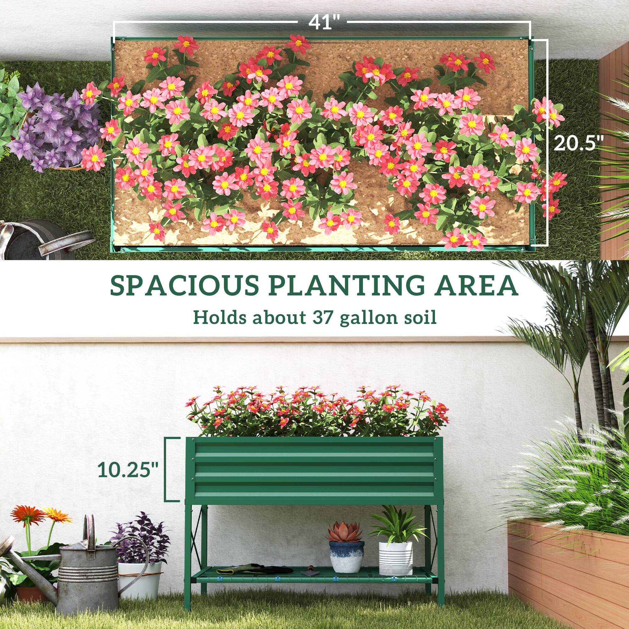 SPACIOUS PLANTING AREA  
Holds about 37 gallon soil  

41" x 20.5"  
10.25"