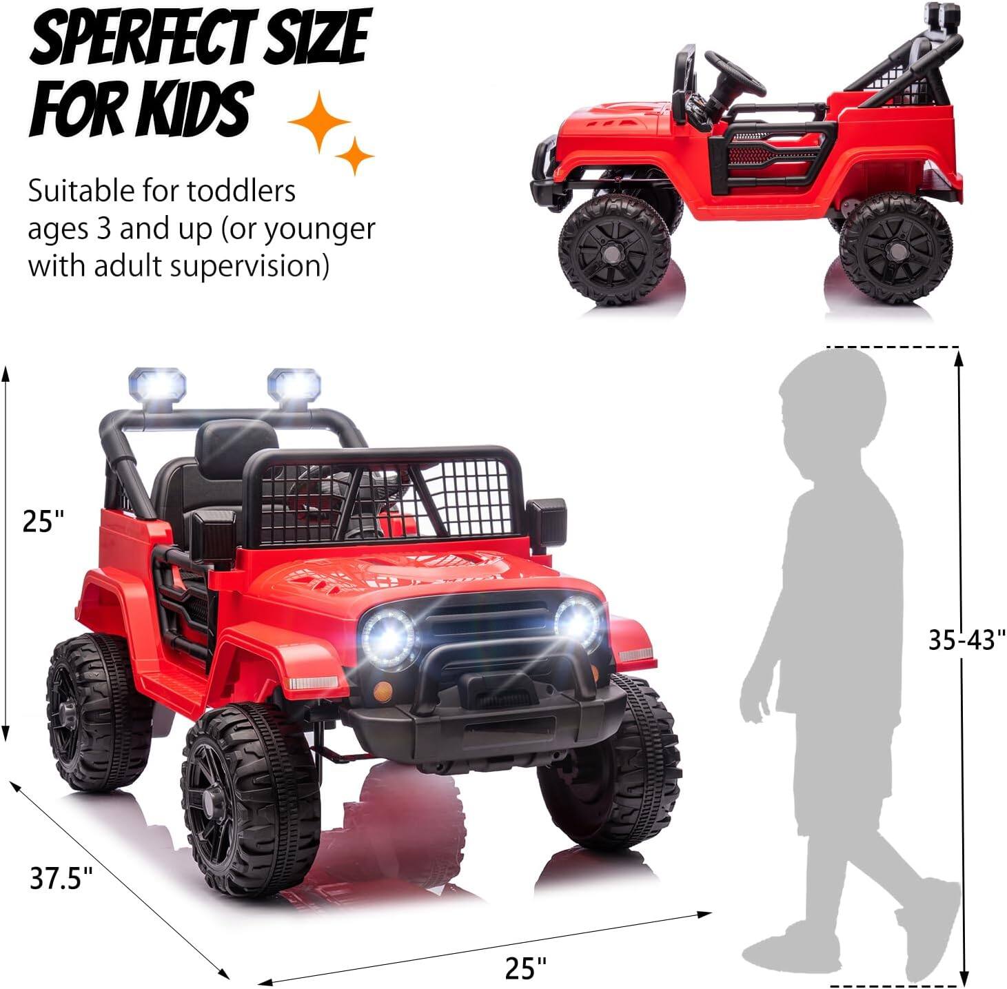 SPERFECT SIZE FOR KIDS  
Suitable for toddlers ages 3 and up (or younger with adult supervision)  
25"  
35-43"  
37.5"  
25"