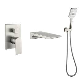 Boyel Living - Wall Mount Bathtub Faucet Brass 2-Function Valve Push-Button Handheld 60-Inch Steel Hose cUPC - Brushed Nickel