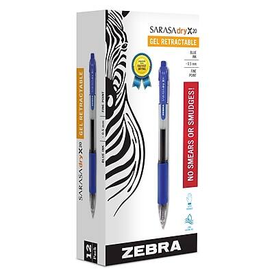 Sure, here is the corrected and grouped text from the image:

**Front of the Box:**
- SARASADry X20
- GEL RETRACTABLE
- 12 Pack
- ZEBRA

**Left Side of the Box:**
- GEL RETRACTABLE
- 0.5 mm
- 1.25 m

**Right Side of the Box:**
- NO SMEARS OR SMUDGES!
- 1.25 m

**Bottom of the Box:**
- ZEBRA

**Additional Text:**
- "NO SMEARS OR SMUDGES!" (on the right side)
- "1.25 m" (on the right side)
- "GEL RETRACTABLE" (on the left side)
- "0.5 mm" (on the left side)
- "12 Pack" (on the front)
- "SARASADry X20" (on the front)
- "GEL RETRACTABLE" (on the front)