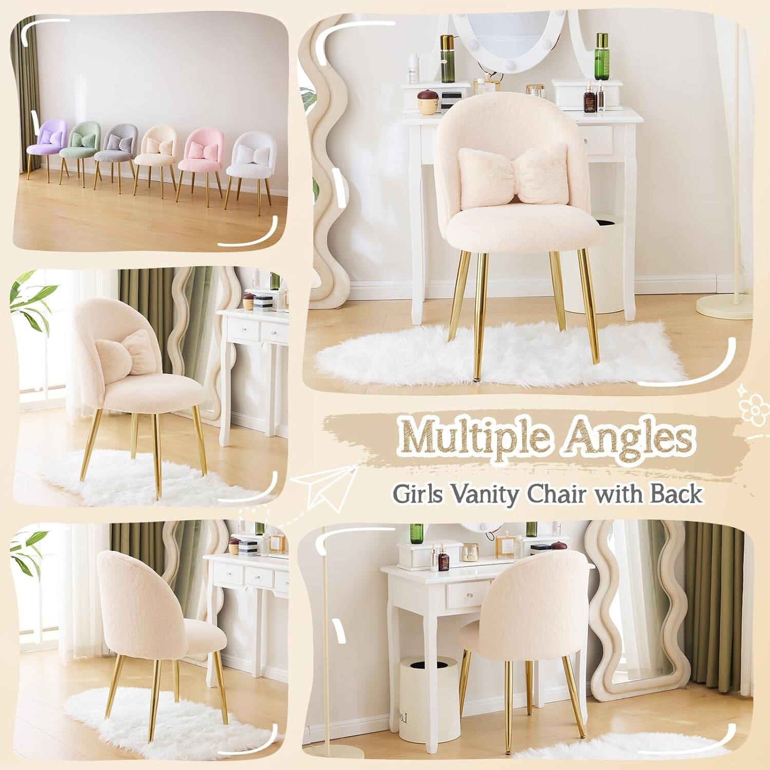 Multiple Angles Girls Vanity Chair with Back